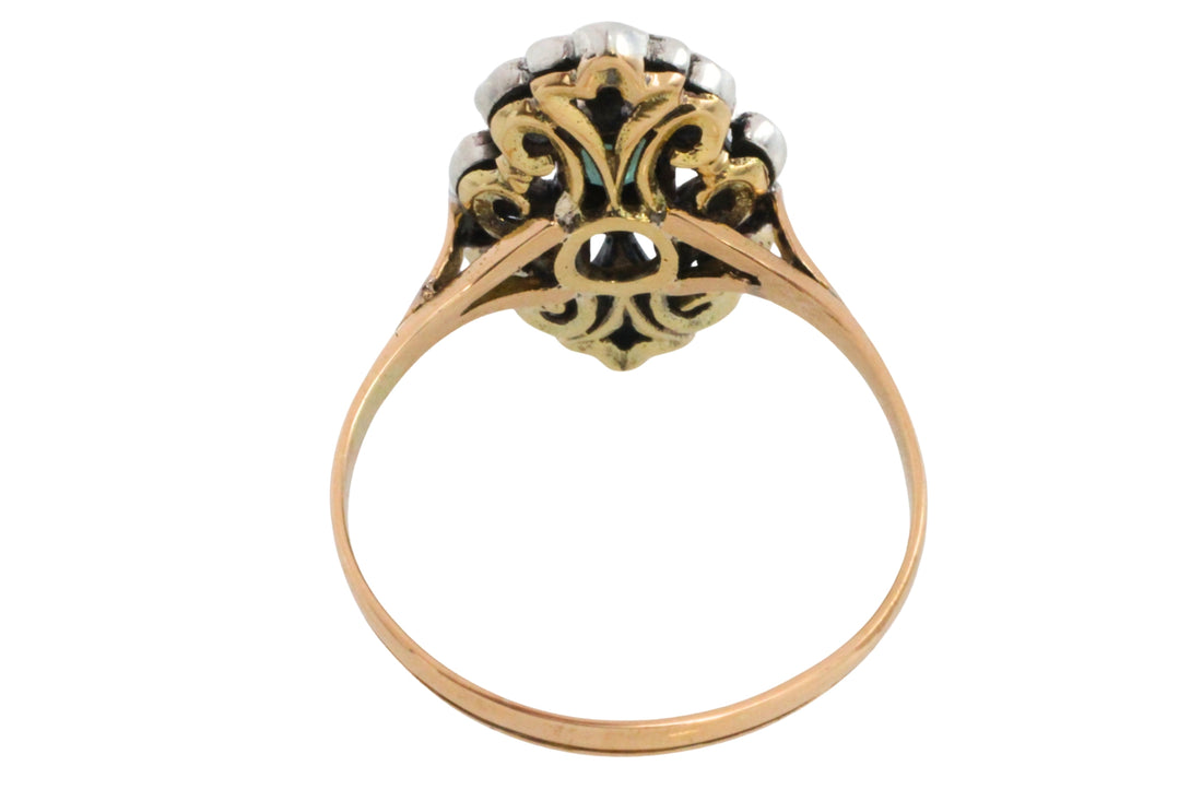 Sapphire and rose diamond ring in silver and gold-Vintage Rings-The Antique Ring Shop