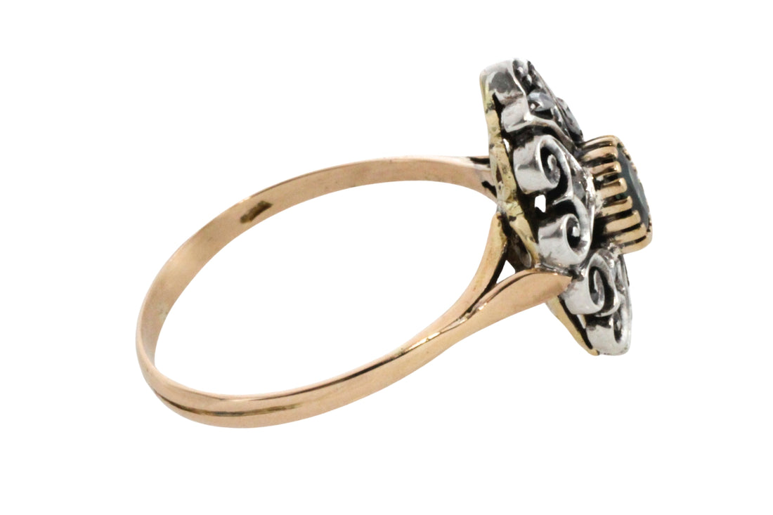 Sapphire and rose diamond ring in silver and gold-Vintage Rings-The Antique Ring Shop