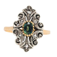 Sapphire and rose diamond ring in silver and gold-Vintage Rings-The Antique Ring Shop