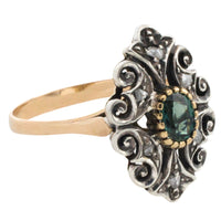 Sapphire and rose diamond ring in silver and gold-Vintage Rings-The Antique Ring Shop