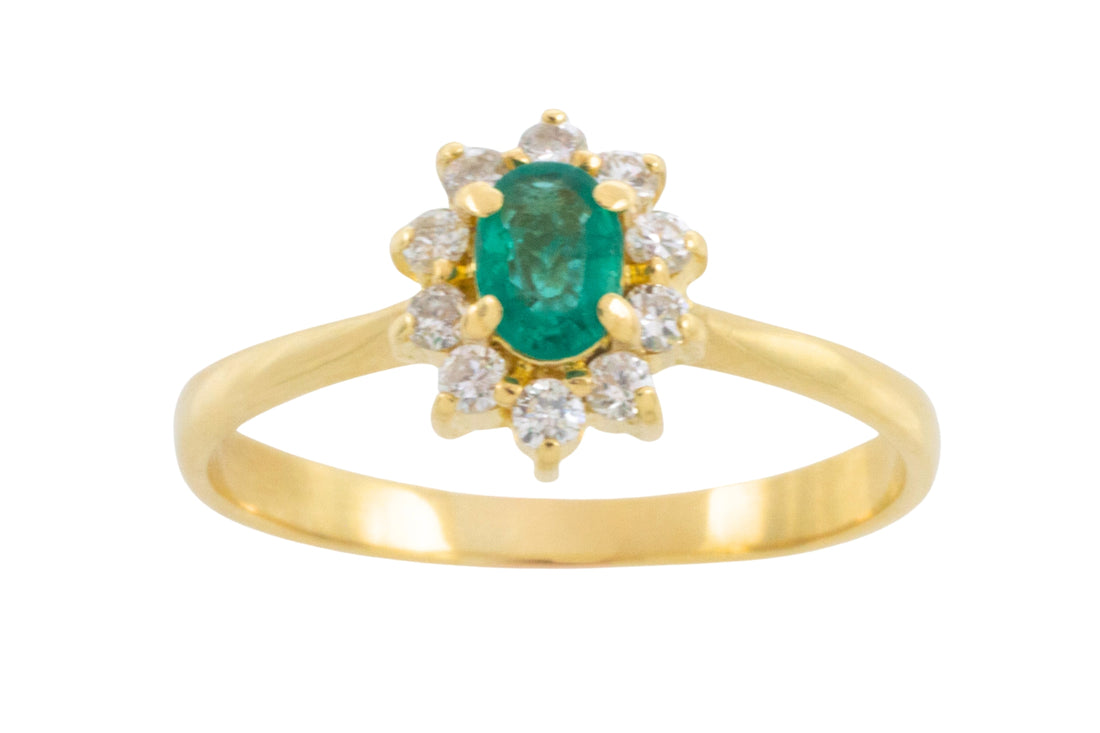 Emerald and diamond cluster ring in 18 carat gold-engagement rings-The Antique Ring Shop