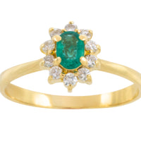 Emerald and diamond cluster ring in 18 carat gold-engagement rings-The Antique Ring Shop