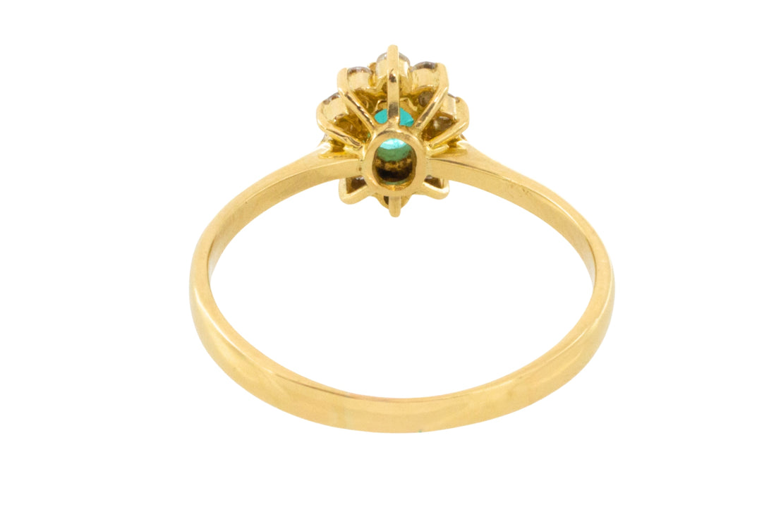 Emerald and diamond cluster ring in 18 carat gold-engagement rings-The Antique Ring Shop