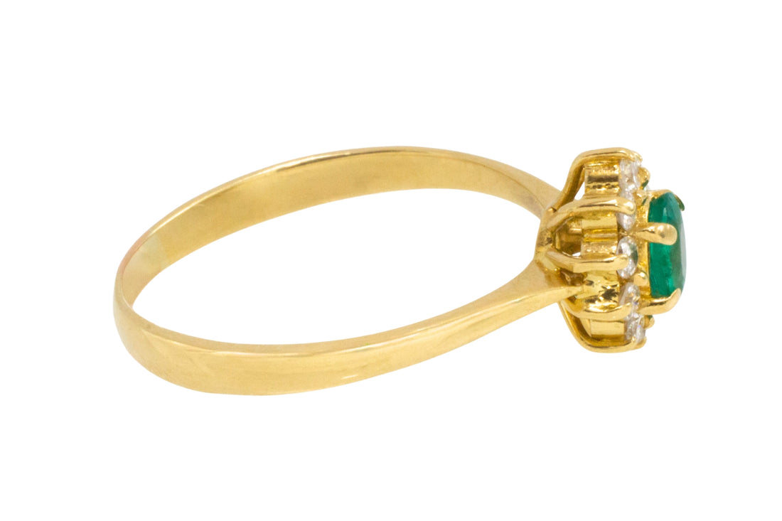 Emerald and diamond cluster ring in 18 carat gold-engagement rings-The Antique Ring Shop