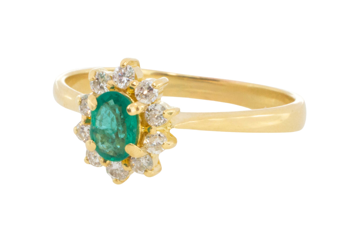 Emerald and diamond cluster ring in 18 carat gold-engagement rings-The Antique Ring Shop