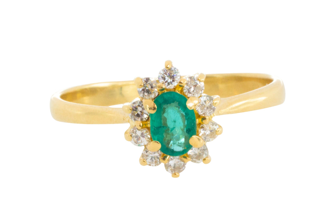 Emerald and diamond cluster ring in 18 carat gold-engagement rings-The Antique Ring Shop