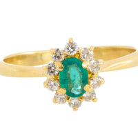 Emerald and diamond cluster ring in 18 carat gold-engagement rings-The Antique Ring Shop