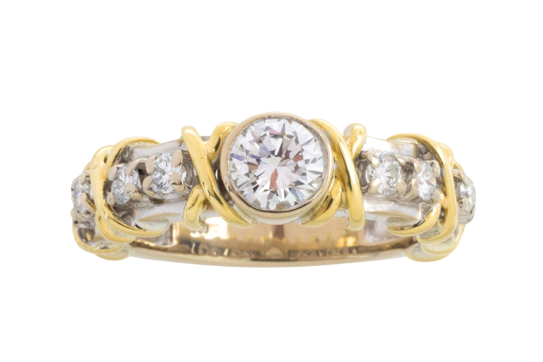 Diamond ring in yellow and white gold