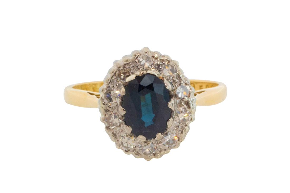 Vintage sapphire and diamond clsuter ring in 18 carat gold