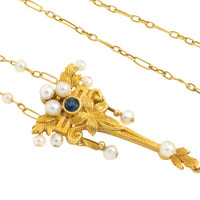 Art Nouvea pendant with pearls and sapphire