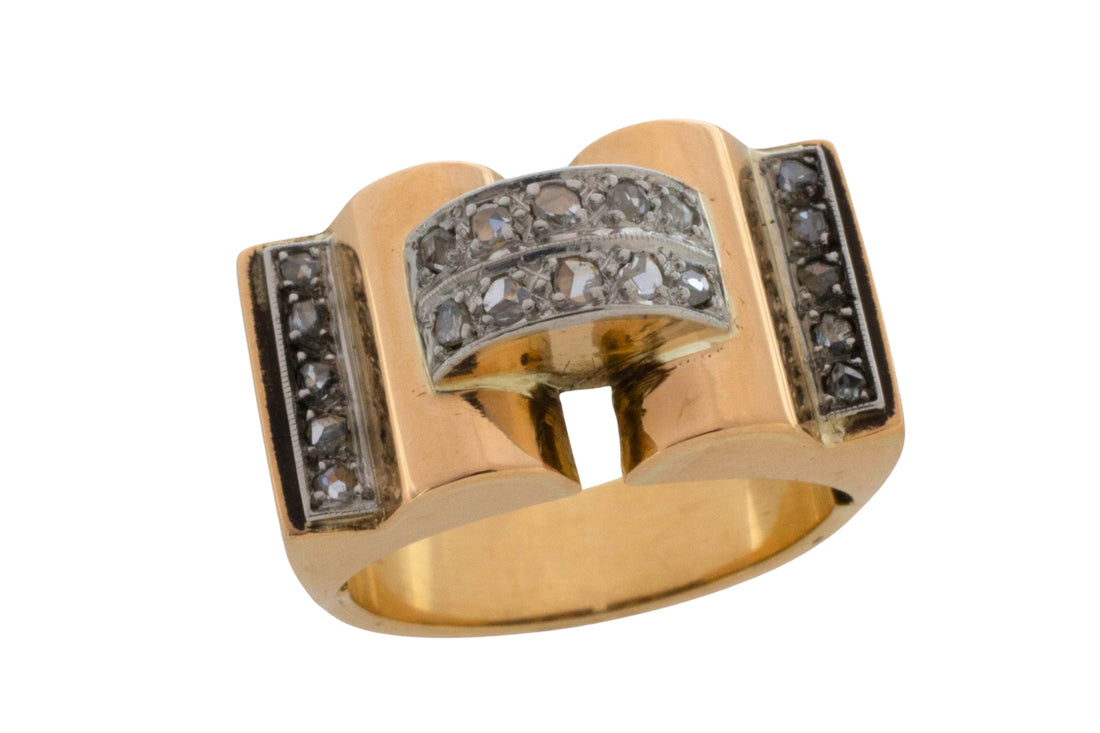 Art Deco rose diamond tank ring in 18 carat gold