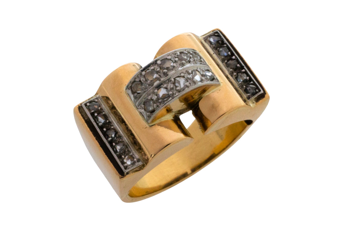 Art Deco rose diamond tank ring in 18 carat gold