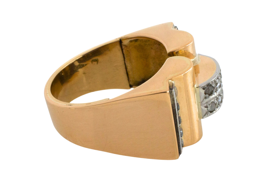 Art Deco rose diamond tank ring in 18 carat gold
