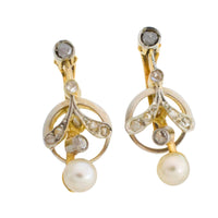 Pearl and rose diamond earrings in 18 carat gold-Earrings-The Antique Ring Shop