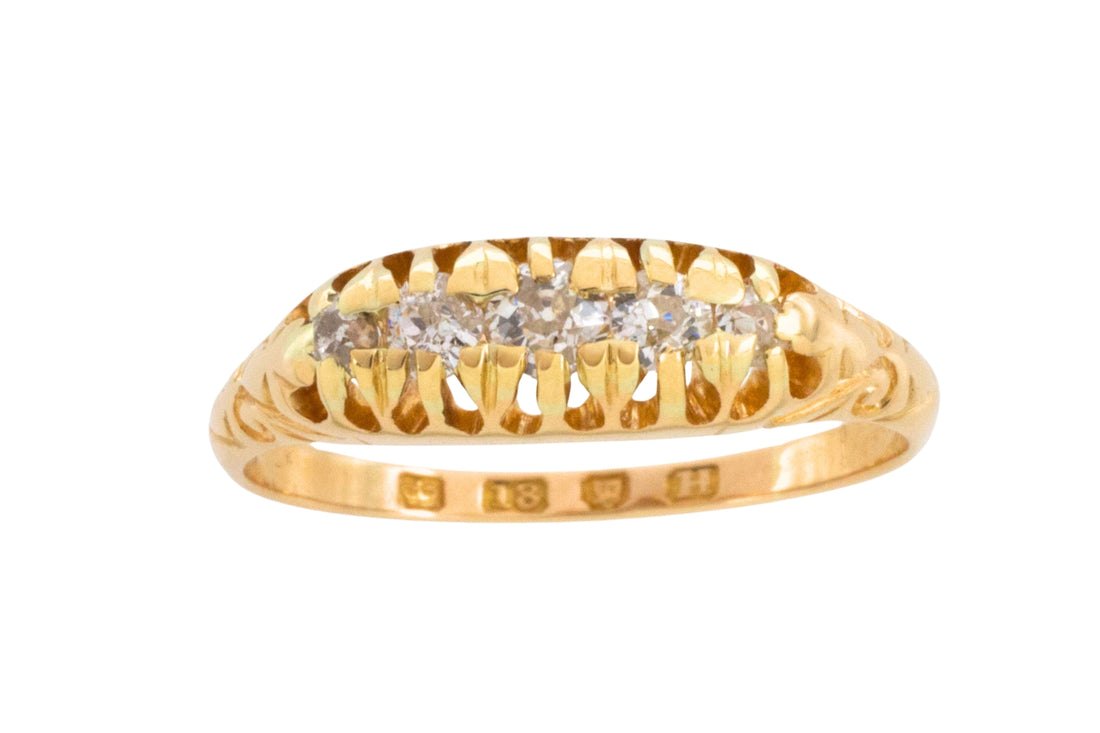 Victorian five stone old cut diamond ring from 1883