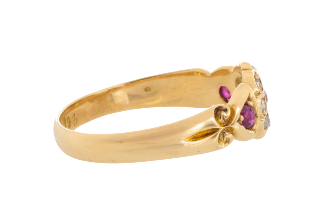 Edwardian ruby and rose cut diamond cluster ring from 1906