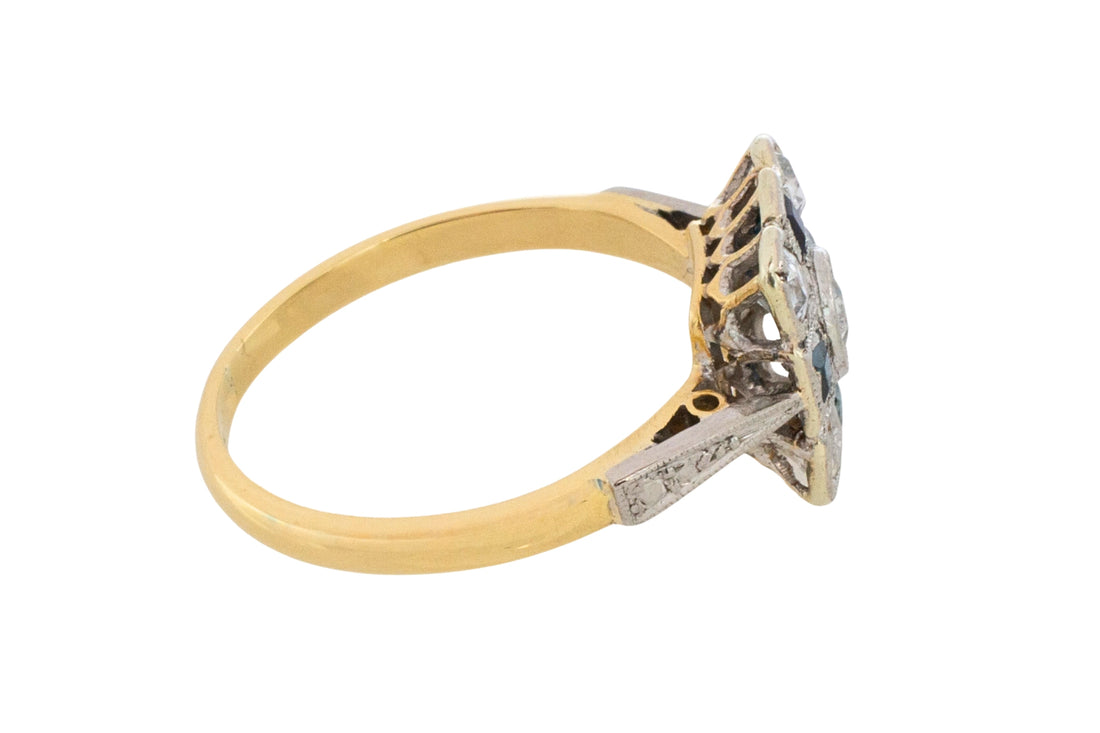 Art Deco old cut diamond and sapphire ring