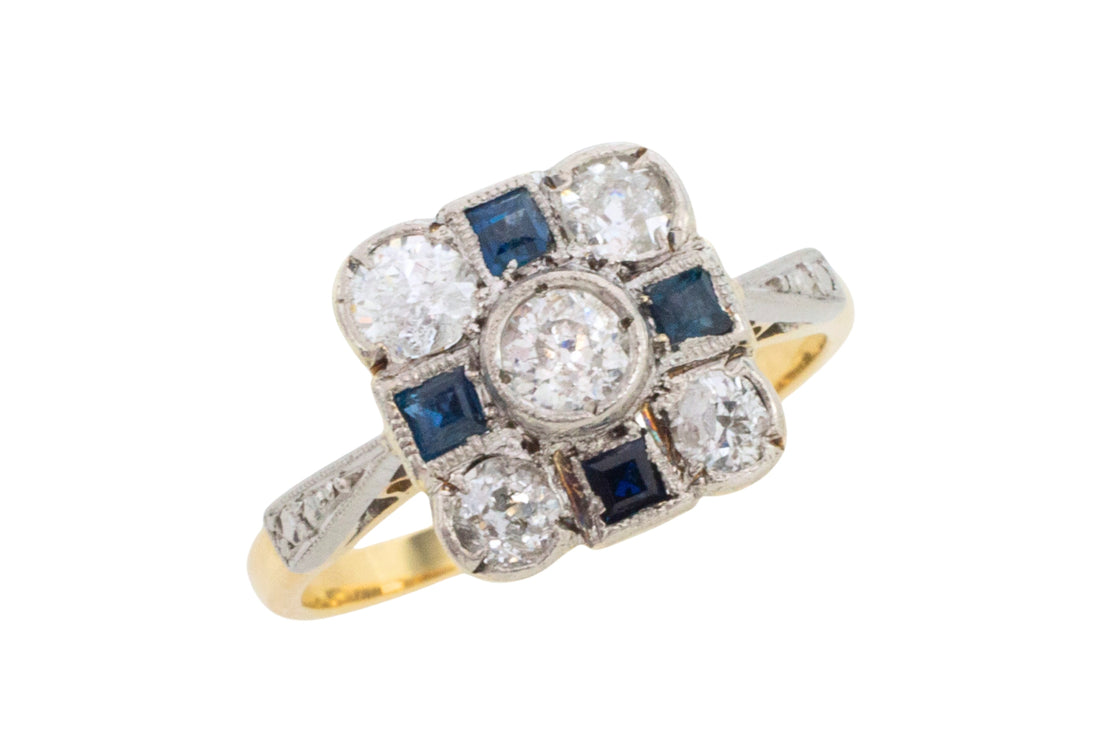 Art Deco old cut diamond and sapphire ring