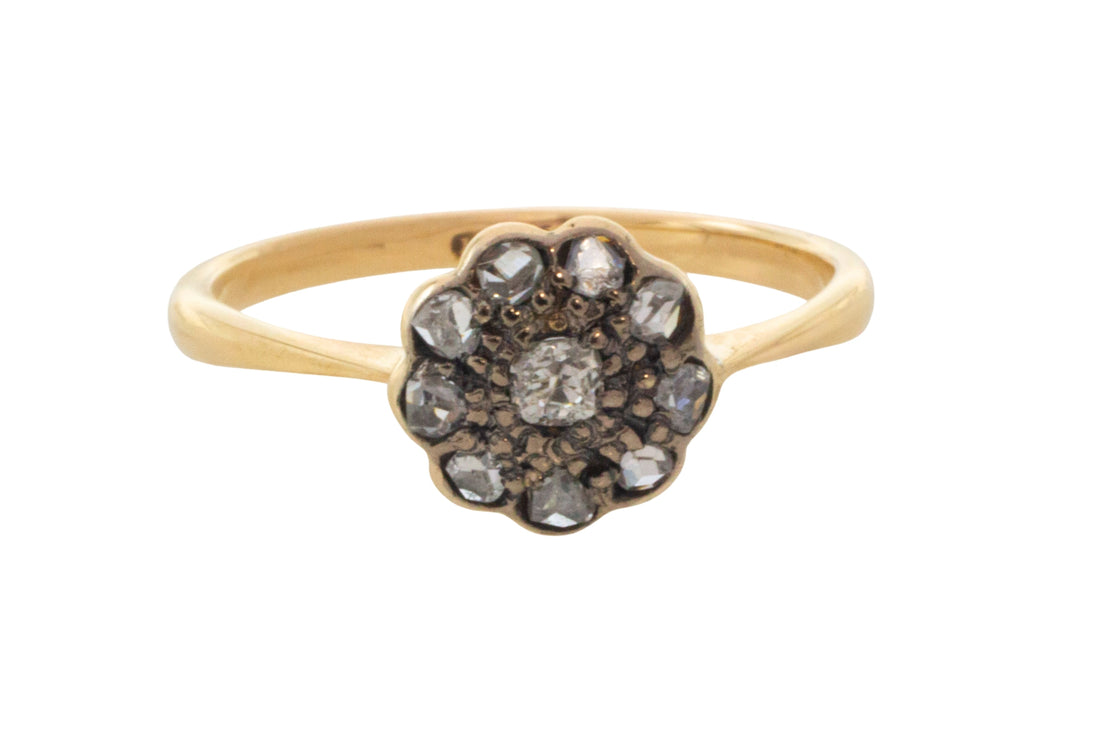 Edwardian old cut and rose cut diamond cluster ring