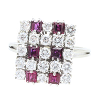 Vintage ruby and diamond ring in white gold