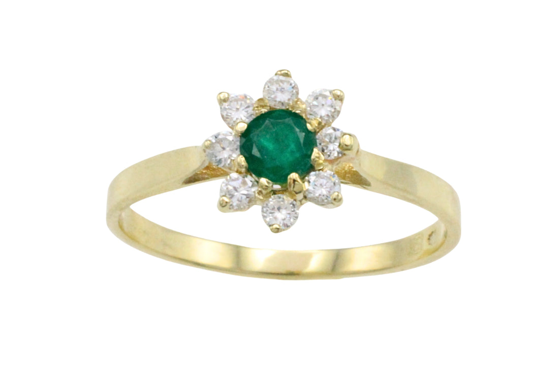 Emerald and diamond cluster ring-Vintage Rings-The Antique Ring Shop