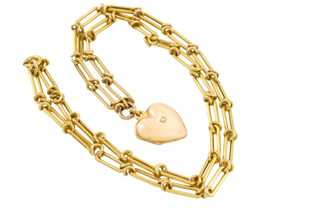Victorian trombone necklace with locket-Necklaces-The Antique Ring Shop
