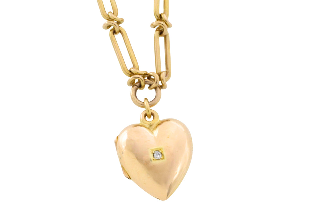 Victorian trombone necklace with locket-Necklaces-The Antique Ring Shop