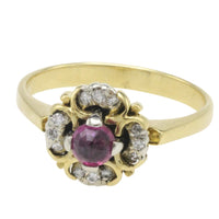 Ruby and diamond cluster ring in 18 carat gold-Vintage Rings-The Antique Ring Shop
