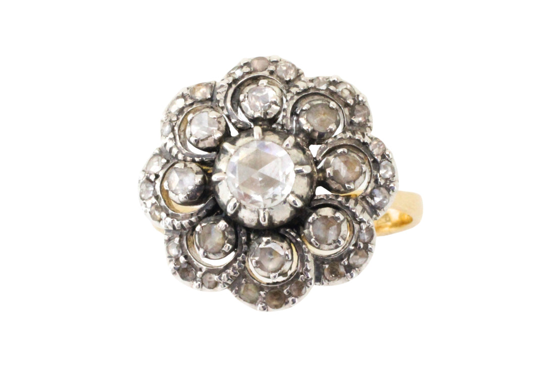 Vintage rose diamond ring in silver and gold