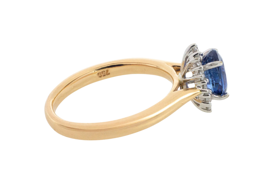 Sapphire and diamond cluster ring in 18 carat gold