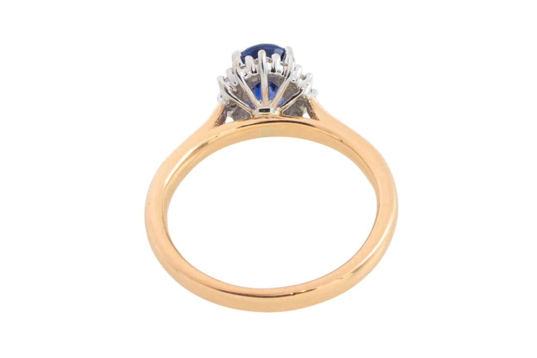 Sapphire and diamond cluster ring in 18 carat gold