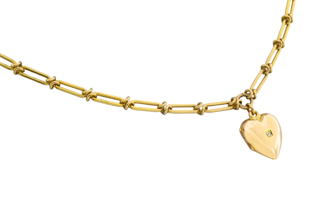 Victorian trombone necklace with locket-Necklaces-The Antique Ring Shop