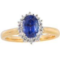 Sapphire and diamond cluster ring in 18 carat gold