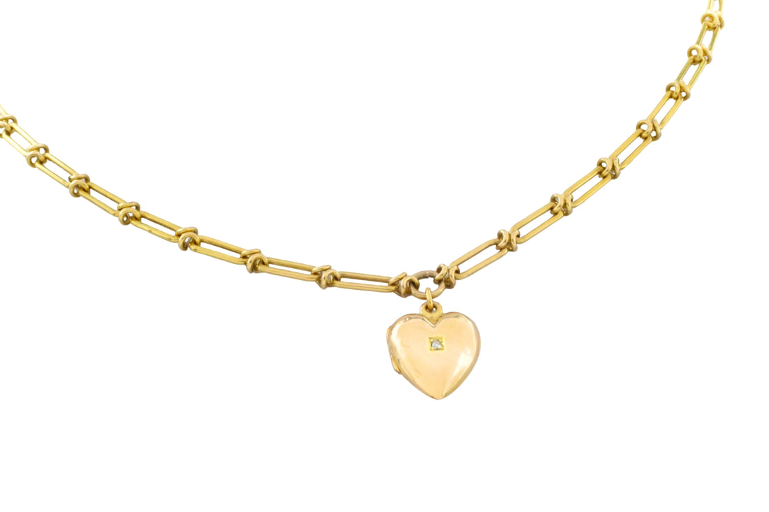 Victorian trombone necklace with locket-Necklaces-The Antique Ring Shop