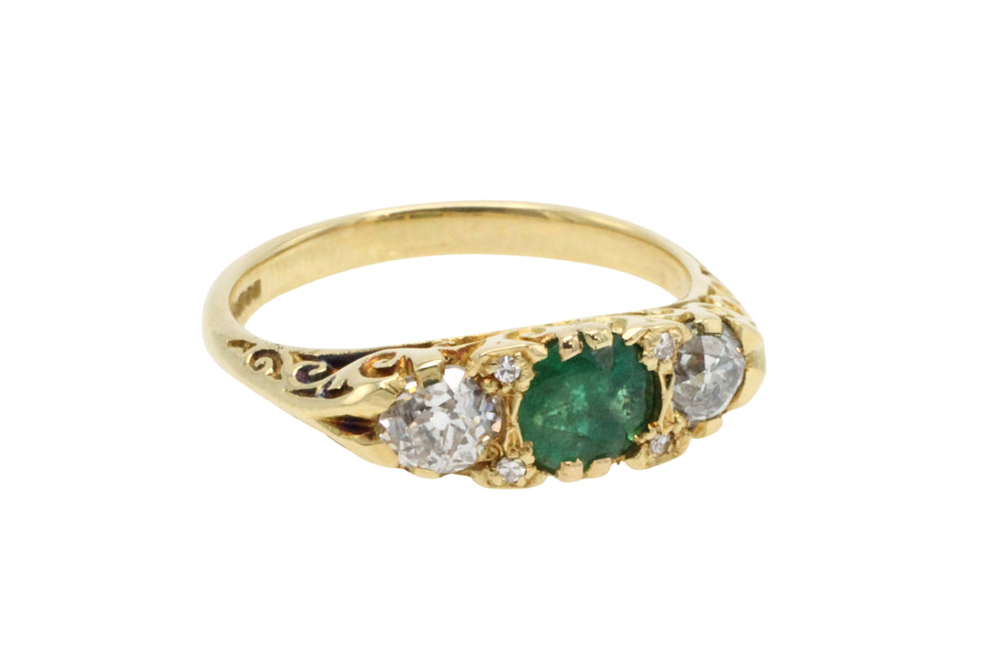 Vintage emerald and diamond ring-Vintage Rings-The Antique Ring Shop