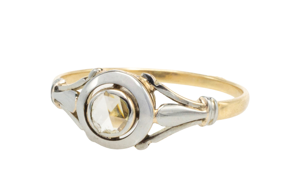 Rose diamond 18 carat white and yellow gold ring