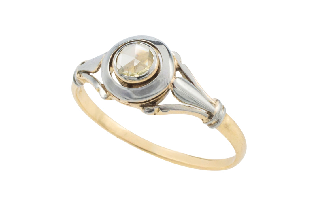 Rose diamond 18 carat white and yellow gold ring