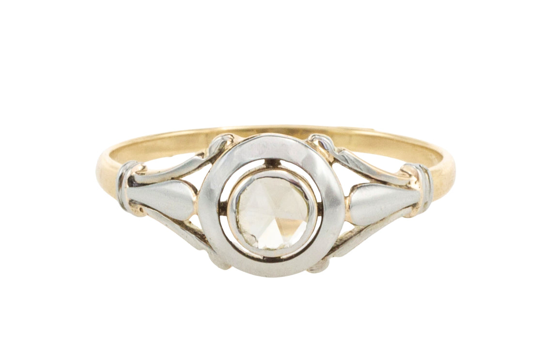 Rose diamond 18 carat white and yellow gold ring