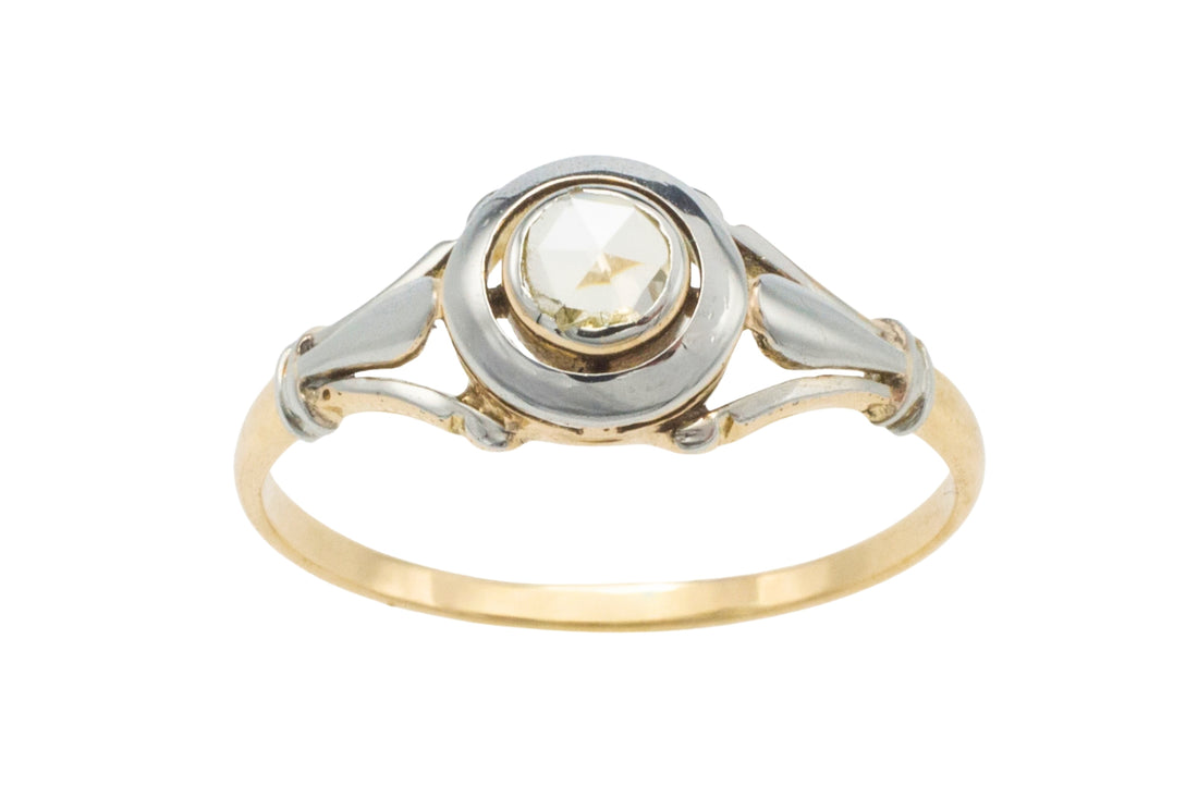 Rose diamond 18 carat white and yellow gold ring