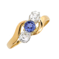 Victorian sapphire and old cut diamond swirl ring