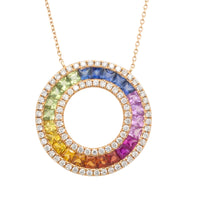 Multi colored carre cut sapphire and diamond pendant-The Antique Ring Shop