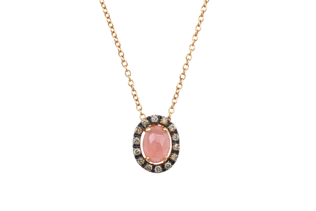 Rhodochrosite and diamond pendant in 18 carat gold