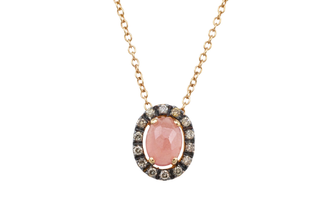 Rhodochrosite and diamond pendant in 18 carat gold