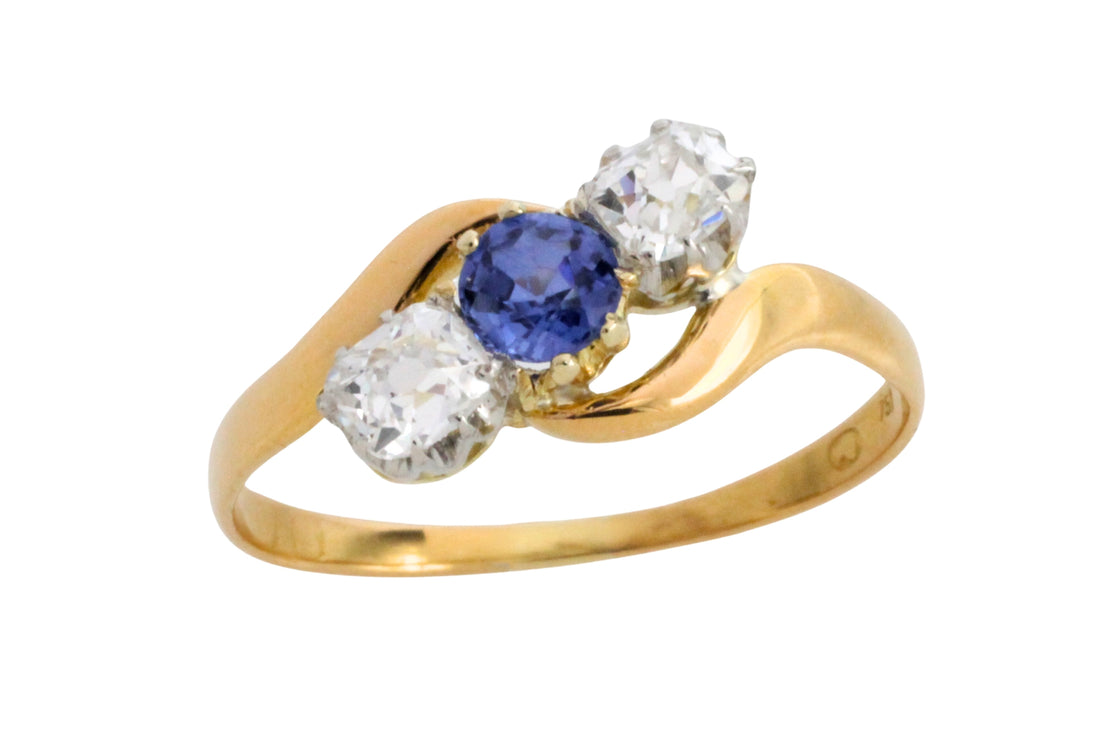 Victorian sapphire and old cut diamond swirl ring