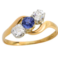 Victorian sapphire and old cut diamond swirl ring