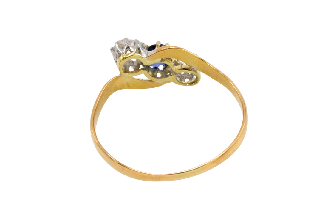 Victorian sapphire and old cut diamond swirl ring