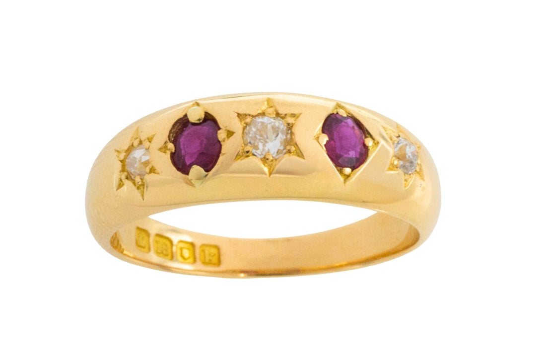 Ruby and old cut diamond gypsy ring from 1905-Antique rings-The Antique Ring Shop