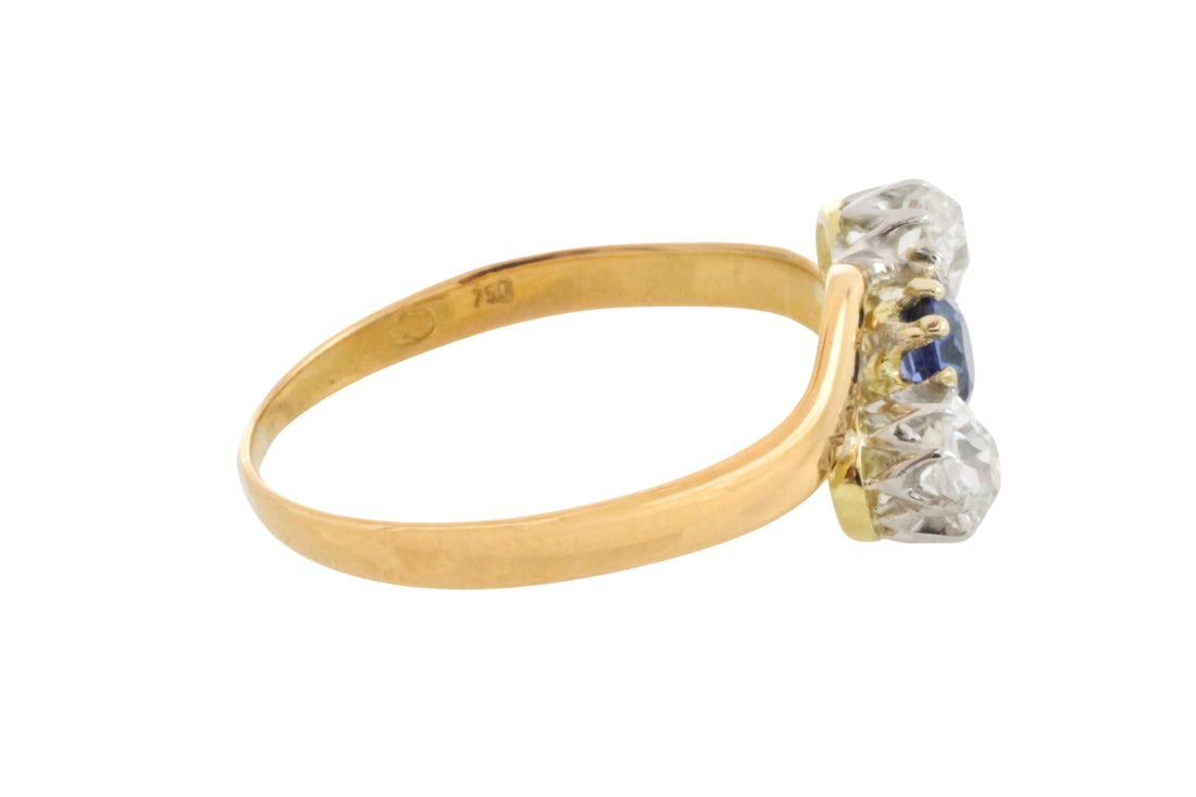 Victorian sapphire and old cut diamond swirl ring