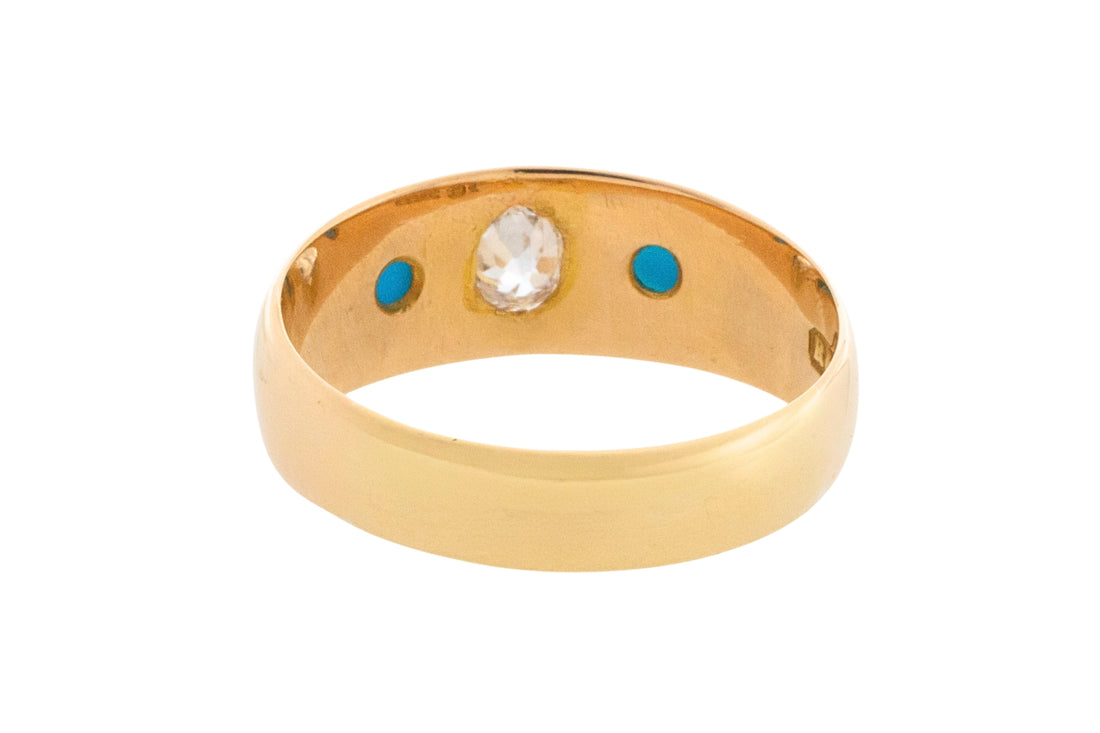 Victorian old cut diamond and turquoise gypsy ring