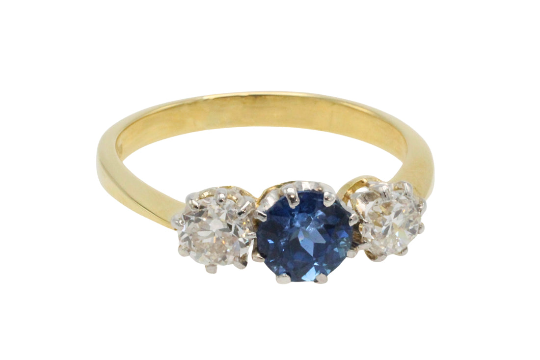 Vintage 18 carat gold sapphire and diamond ring-engagement rings-The Antique Ring Shop